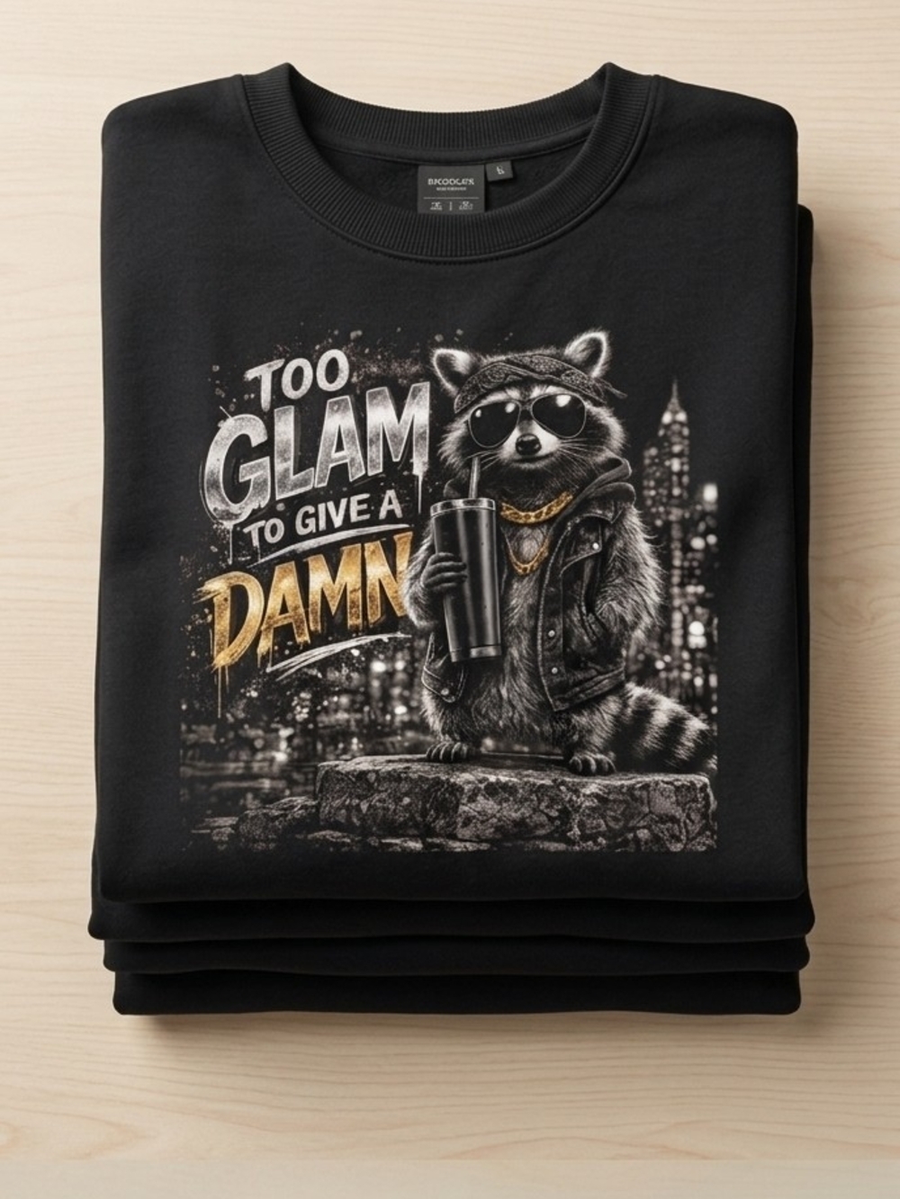 Black Graphic Crewneck Sweatshirt - Too Glam To Give A Damn